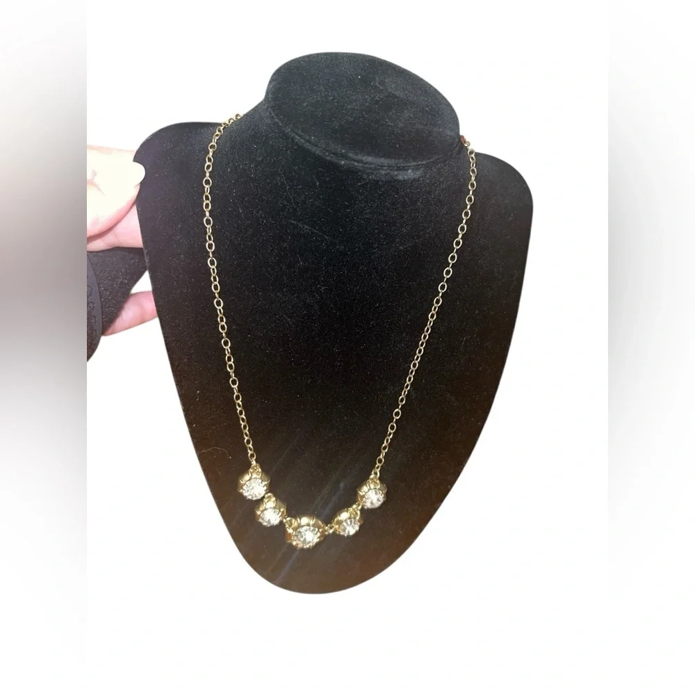 J Crew Gold‎ Tone And Crystal Statement Necklace  16” Chain